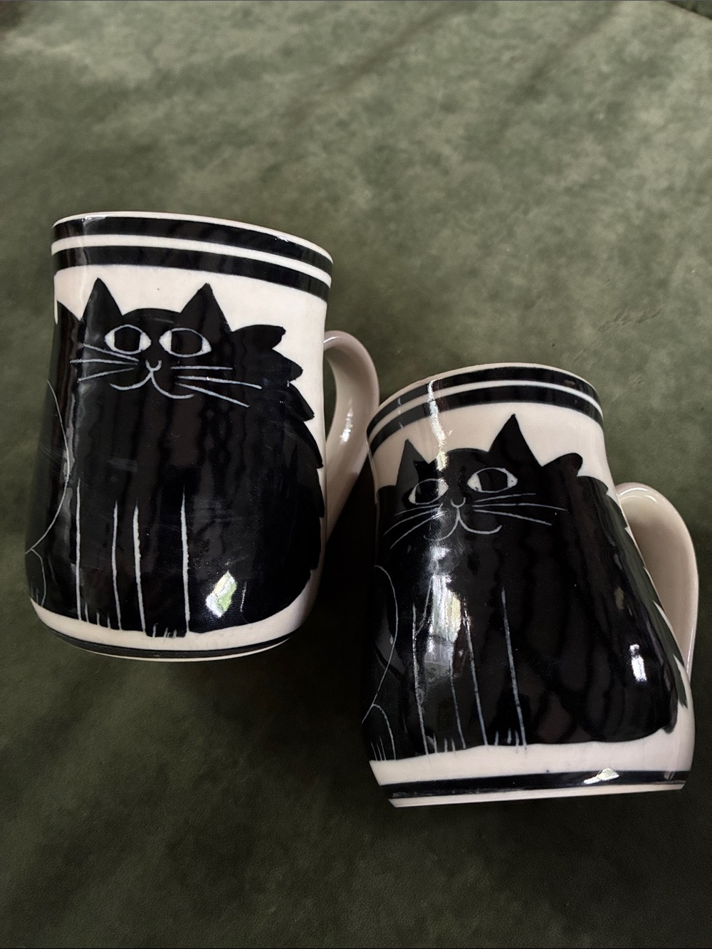 Karen Donleavy hand painted Black Cat Ceramic Mugs